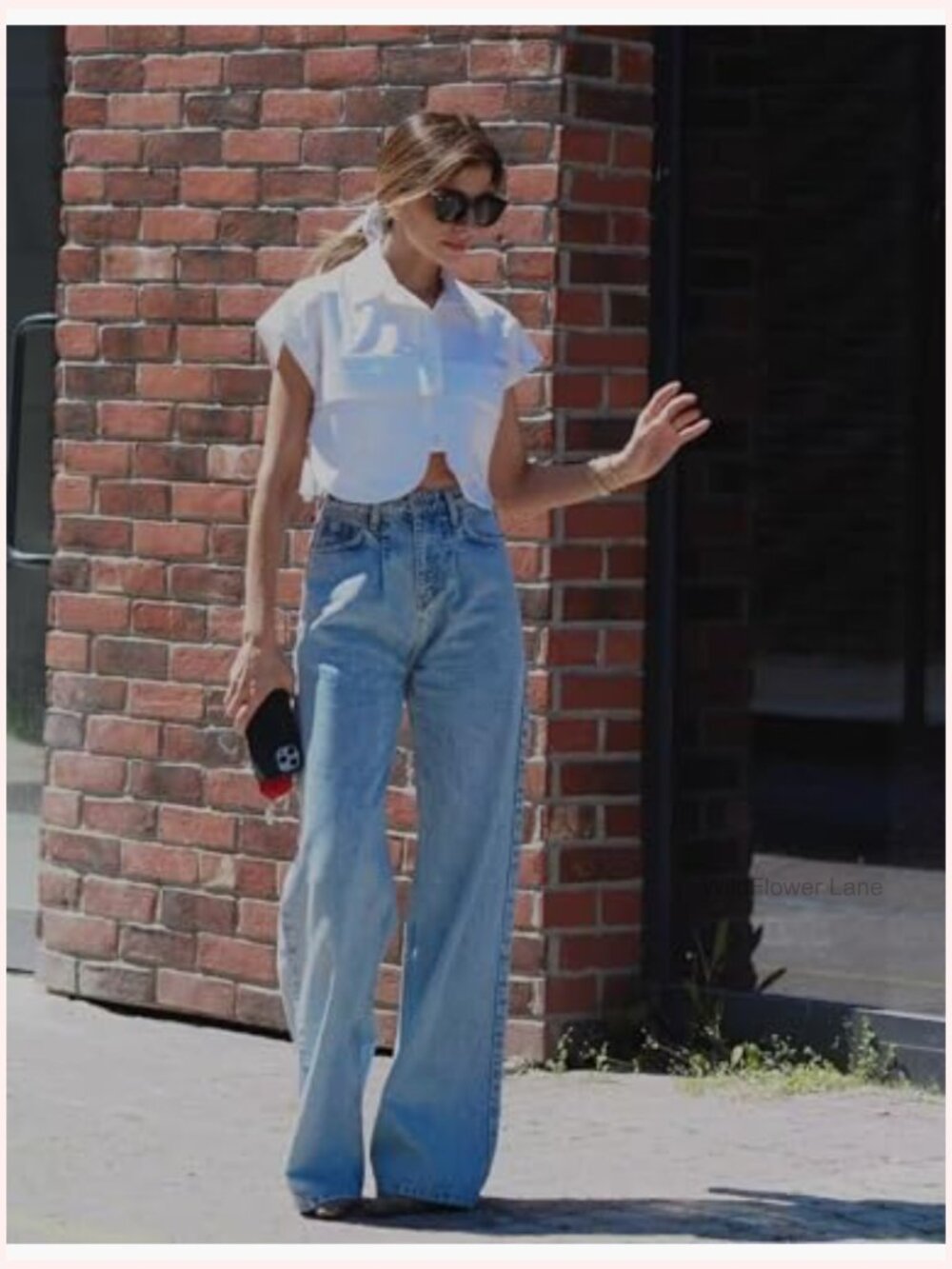 Cropped Button Down Sleeveless Denim Top with Pockets - Picture 2 of 7